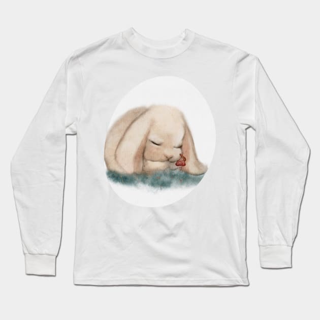 Naptime Spring Baby Bunny Mini Lop Recap Mushroom mouse Friend Long Sleeve T-Shirt by penandbea